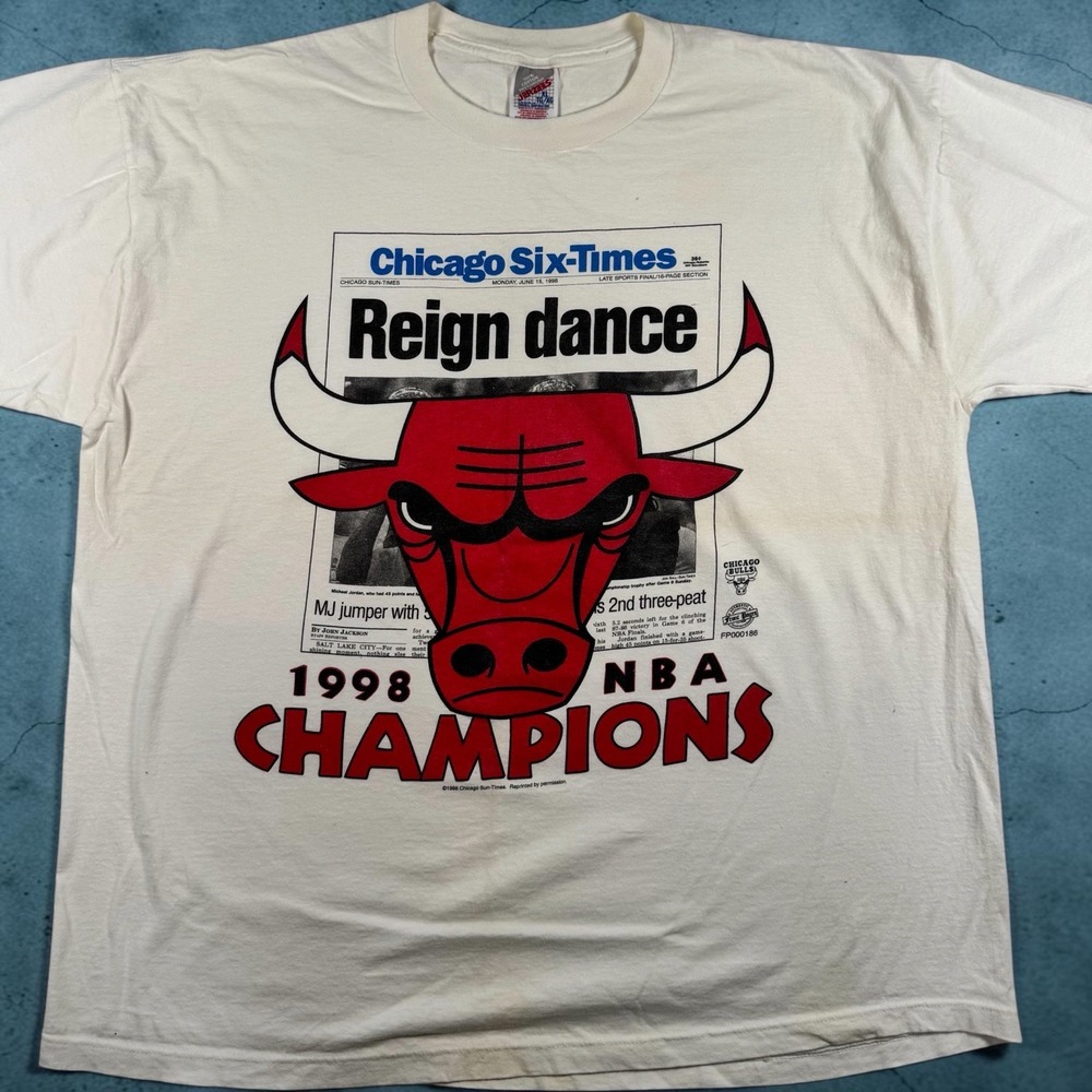 Vintage 1998 Chicago Bulls Reign Dance NBA Champions T Shirt XL Jordan